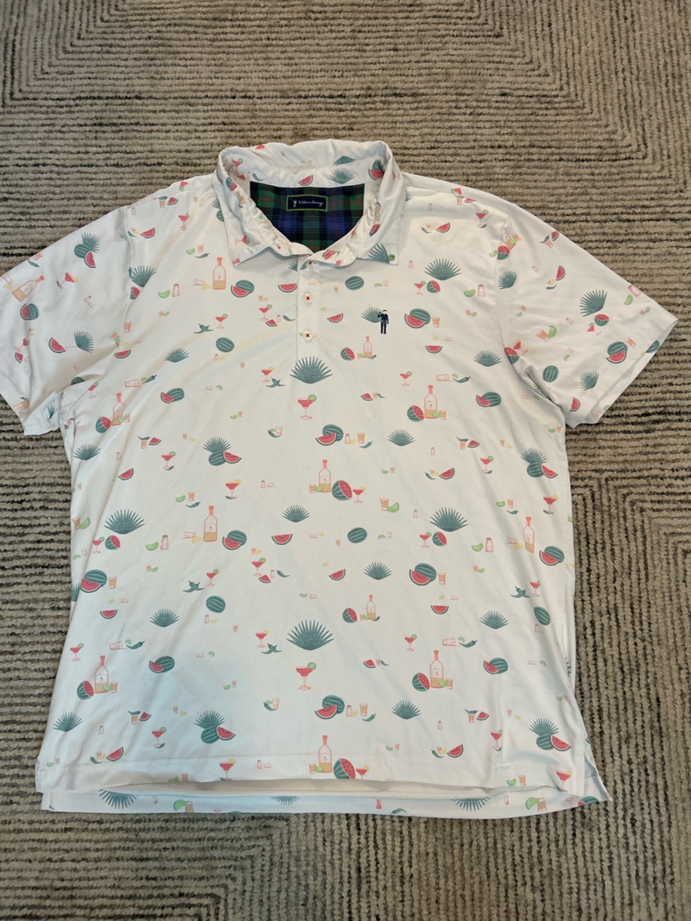 William Murray Golf Polo White Tropical Watermelon Print Short-Sleeve Shirt XL